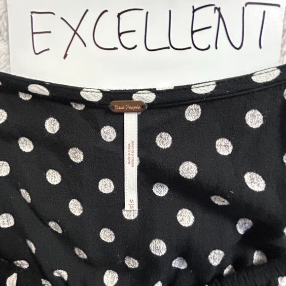 Free People Womens Polka Dot Smocked Peplum Crop Top Medium Black Bell Sleeves - Picture 3 of 7